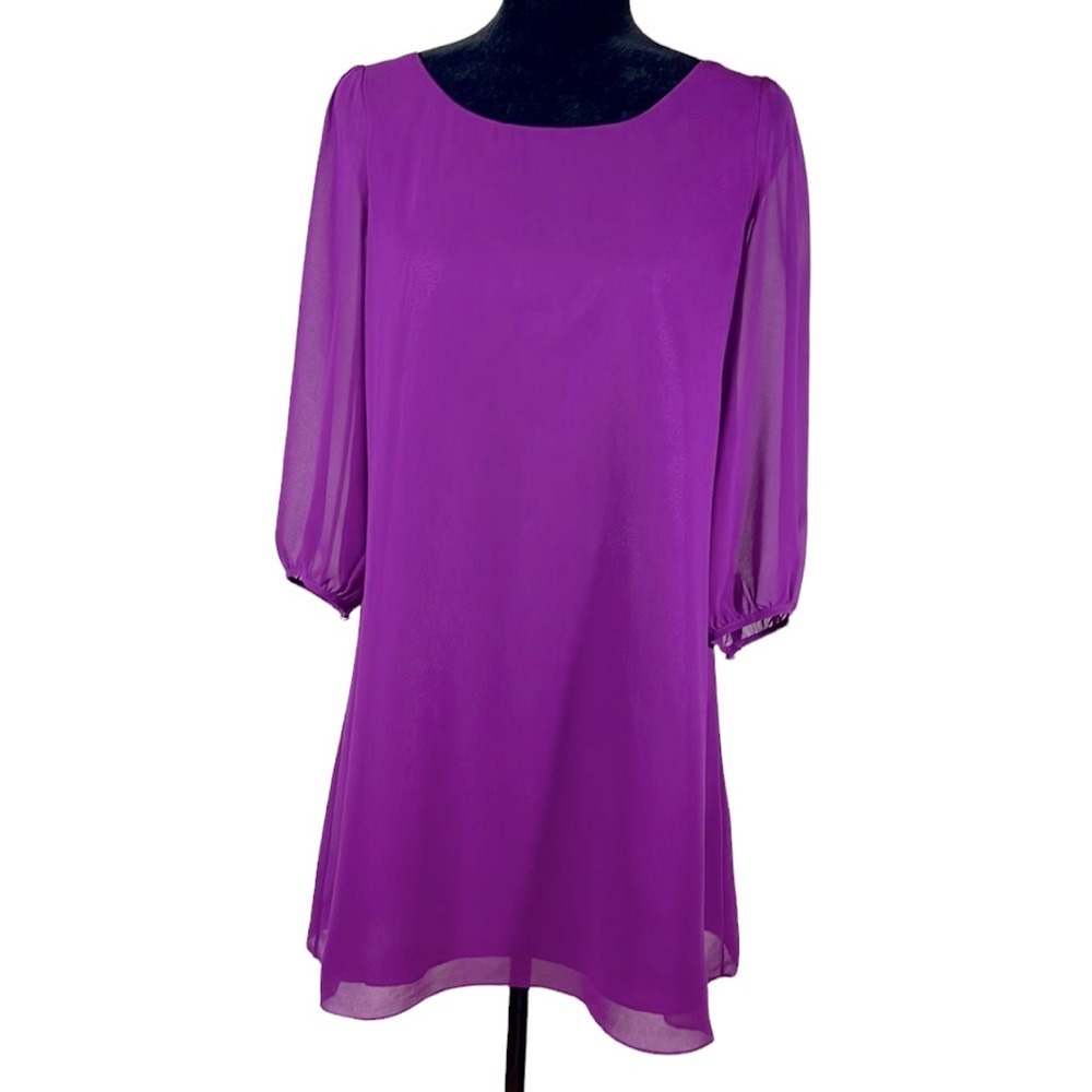 FOREVER 21 Luxury Silky Chiffon Jewel‎ Neckline Dress SIZE M Color Magenta